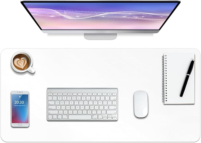 Boutilon Leather Desk Pad Protector,Non-Slip Mouse Pad,Laptop Desk Pad,Office Mouse Mat,Waterproof Leather Desk Blotter,Desk Writing Pad for Office and Home (M-White,30"x14")