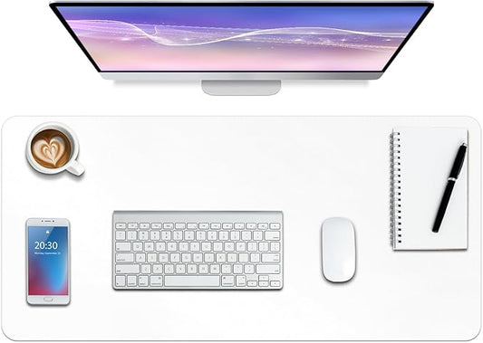 Boutilon Leather Desk Pad Protector,Non-Slip Mouse Pad,Laptop Desk Pad,Office Mouse Mat,Waterproof Leather Desk Blotter,Desk Writing Pad for Office and Home (M-White,30"x14")