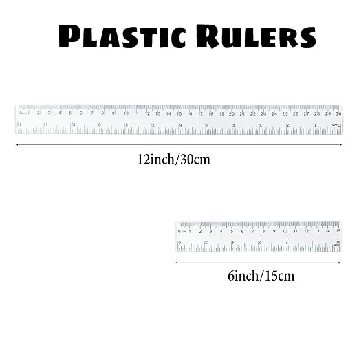 School Ruler Set 2-Pack 12 Inch & 6 Inch Plastic Rulers with Inch/Centimeter Scales for Classroom, Homework, Exams