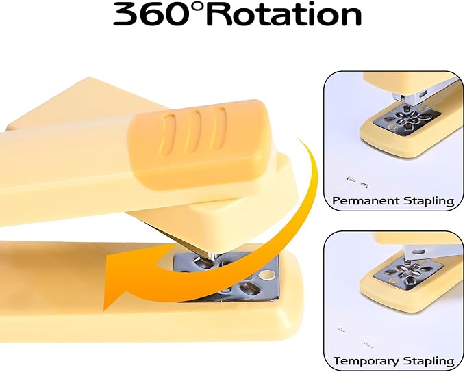 M&G Cute Swing-Arm Swivel Stapler with 1000 Staples, 360 Degree Rotate Desk Stapler, 25 Sheets Capacity, Jam Free, Desktop Stapler for Book and Booklet Binding (Yellow)