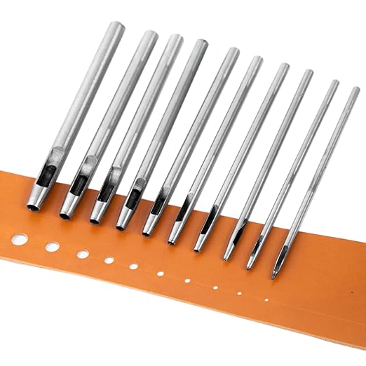 WUTA 10Pcs Leather Punch Set 0.5mm to 5mm Hole Punching Tools for Leather, Watch Bands, Fabric, Plastic, Gaskets DIY Crafting Kit