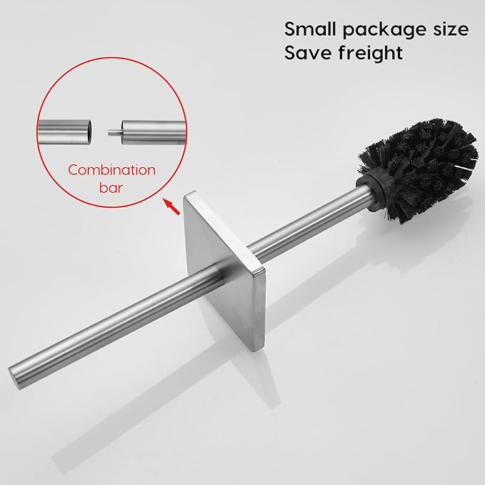 JOVYXIE Brushed Stainless Steel Square Toilet Brush with Metal Lid Dual-Use Toilet Brush Holder with Drilled + Drill-Free Hook Base Includes Removable Inner Bucket (Brushed)