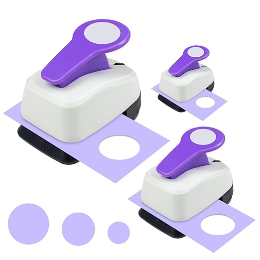 Craft Circle Hole Punch, 3pcs Different Size of Scrapbooking Punches Crafting Designs for Office Supplies, Card Making, DIY Albums Photos, Circle Cutter for Scrapbook Crafts Purple