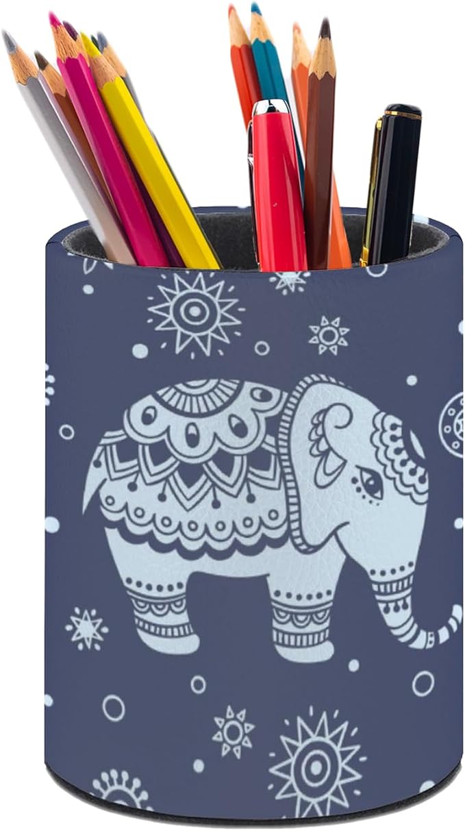 Cute Elephant Pen Holder Pencil Organizer Cute Pencil Cup Desk Decor Makeup Brush Holder PU Multifunctional Office Suppliesfor Home Classroom School
