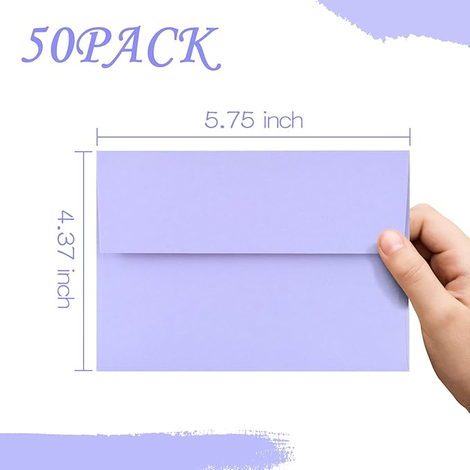 50 Pack A2 Envelopes for Invitations,4.37x5.75 inches,A2 Envelopes Purple Self Seal,Printable,for Wedding,Invitation,Baby Shower,Purple