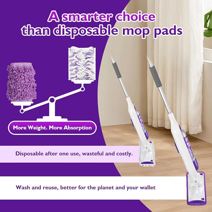 UNIMADE Reusable Mop Pads for Swiffer PowerMop, 8 Pack Microfiber Mop Pad Refill with Scrubber Strips for 13''-15'' SprayMop, Washable Mop Pads Use for Most Floor Types, Designed for Pets - Purple