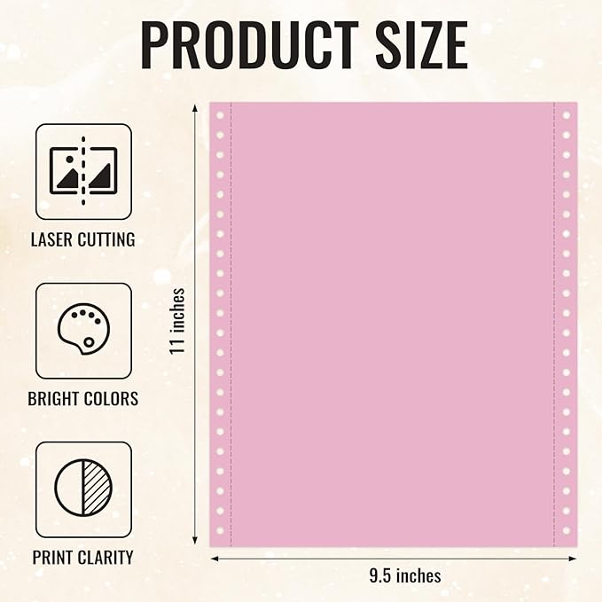 2000 Counts Continuous Feed Computer Paper Bulk 9-1/2'' x 11'' 2 Part Fanfold Left and Right Margin Perforated Carbonless Dot Matrix Printers Computer Plain Copy Paper White/pink Color