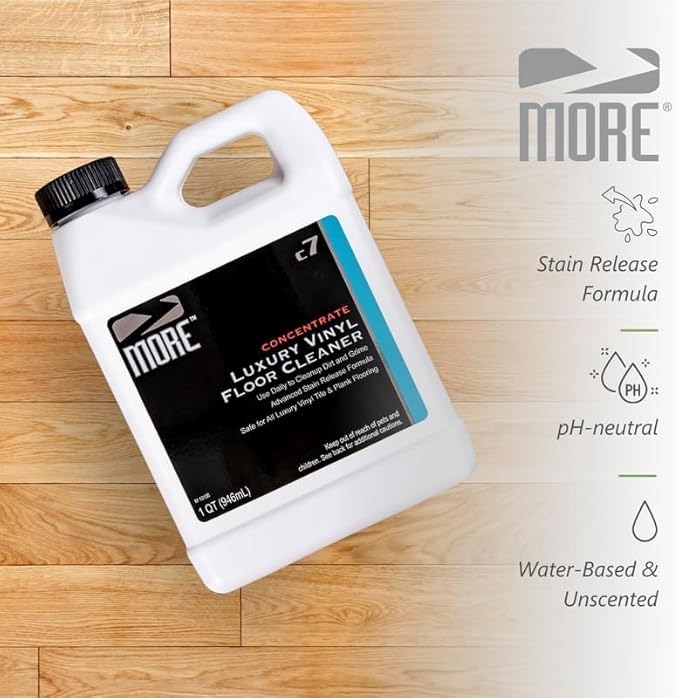 MORE Luxury Vinyl Floor Cleaner - Water-Based Surface Care Concentrate - For Kitchen and Bathroom Floors - Daily No-Rinse Cleaner - Unscented - pH Neutral - 32oz