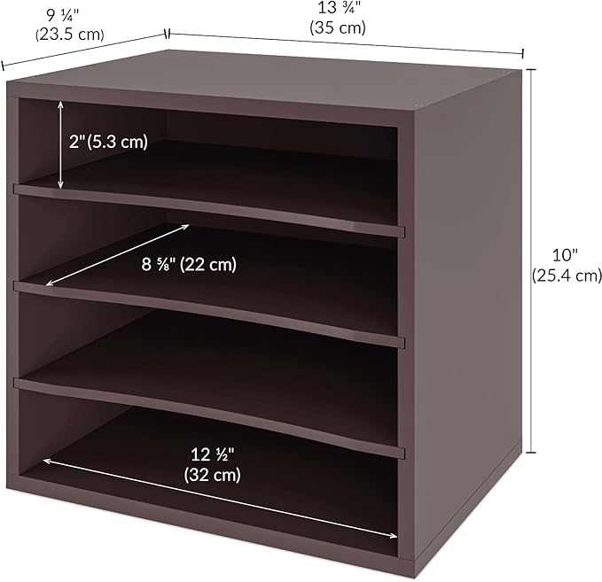 Ballucci 4-Tier Paper Organizer, Desk File Organizer, Stackable Letter Tray, Wood Mail Sorter with Adjustable Storage Shelves, Office Desk Organizer, Dark Brown