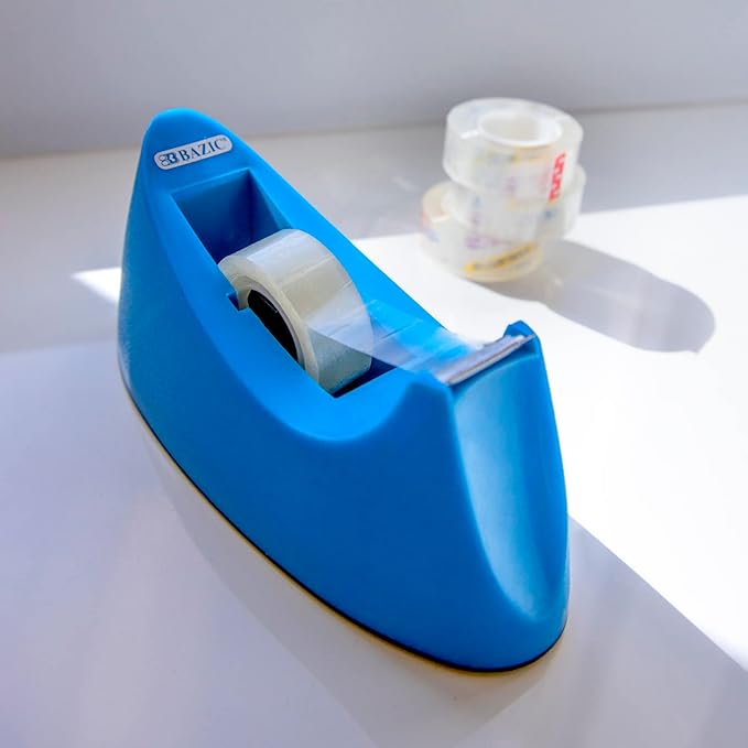 BAZIC Desktop Tape Dispenser w/Tape Refill 3/4" x 250", 1" Core Weighted Non-Skid Base, Sharpe Blade Tapes Holder, Blue Color, 1-Pack