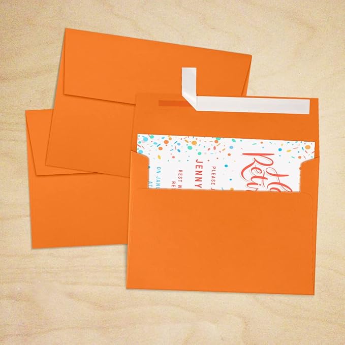 LUXPaper A7 Invitation Envelopes | Peel & Press | 5 1/4" x 7 1/4" | Mandarin Orange | 80lb. Text | 250 Qty