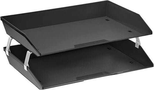 Acrimet Facility 2 Tier Letter Tray, Side Load, Letter Size/A4, Desktop File Organizer, Plastic (Black Color)