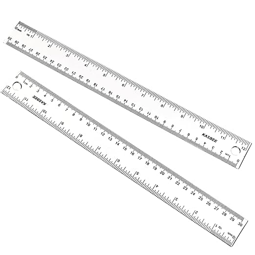 Plastic Ruler 12 inch, Clear Rulers with Hanging Holes, Inches, Centimeters, Millimeters, Straight Measuring Tools for Students, School and Office, Pack of 2