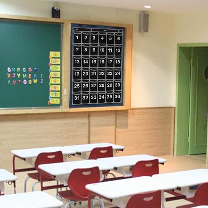 EAMAY 36 Numbered Classroom Pocket Charts for Cell Phones and Calculators Holder Wall Door Mount Hanging Organizer