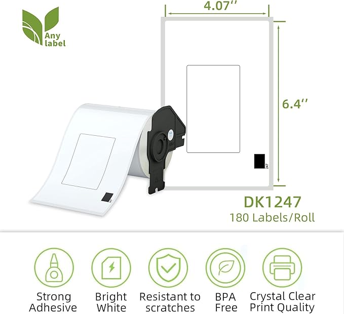 Compatible 4.07" x 6.4" Die-Cut Large Labels Replacement for DK-1247 Shipping Address Compatible with Brother QL-1110NWB Label Printers (12 Rolls + 1 Frame, 180 Labels/Roll)
