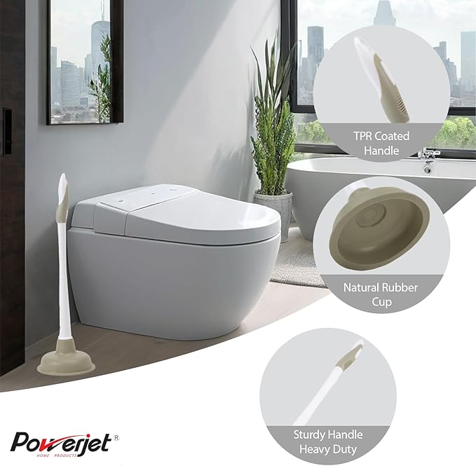 2-Pack Sink Plunger Basic Plunger (2506) – Natural Rubber Bathroom Plunger with Ergonomic Design For Toilets, Sinks, Showers & Kitchen Drains | Splash-Proof, Durable & Effective Unclogging – Sand