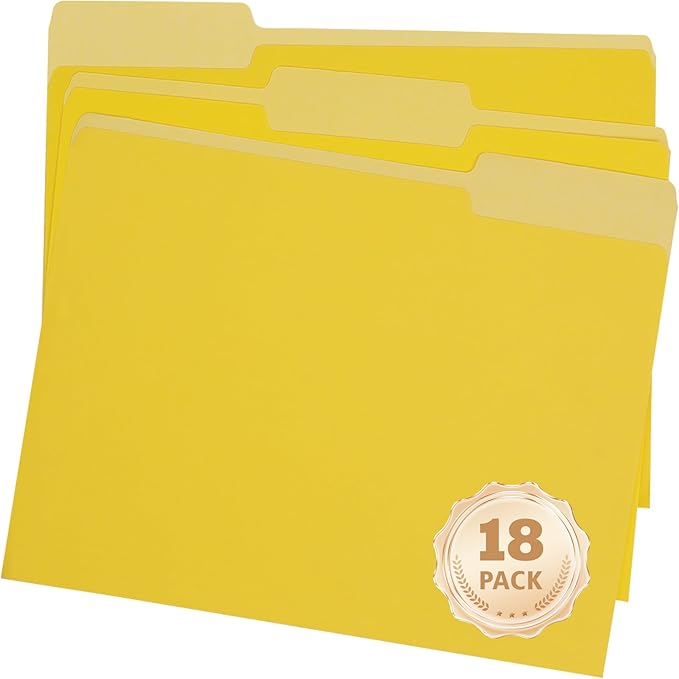 File Folders Letter Size 18 Pack Yellow Folders 8.5 x 11 1/3-Cut Tabs,Colored File Folders Office Home School for Documents Files Paper