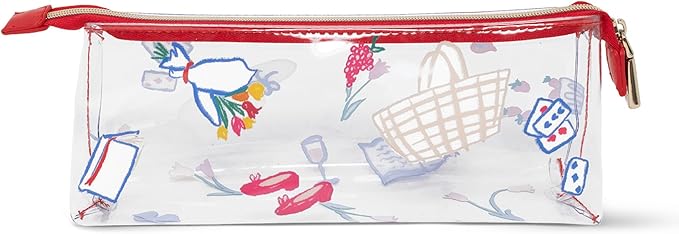 kate spade new york Clear Pen and Pencil Case for Women, Cute Work Stationery, PVC Zip Pouch Includes 2 Pencils, Sharpener, Eraser, and Ruler (Park Picnic)