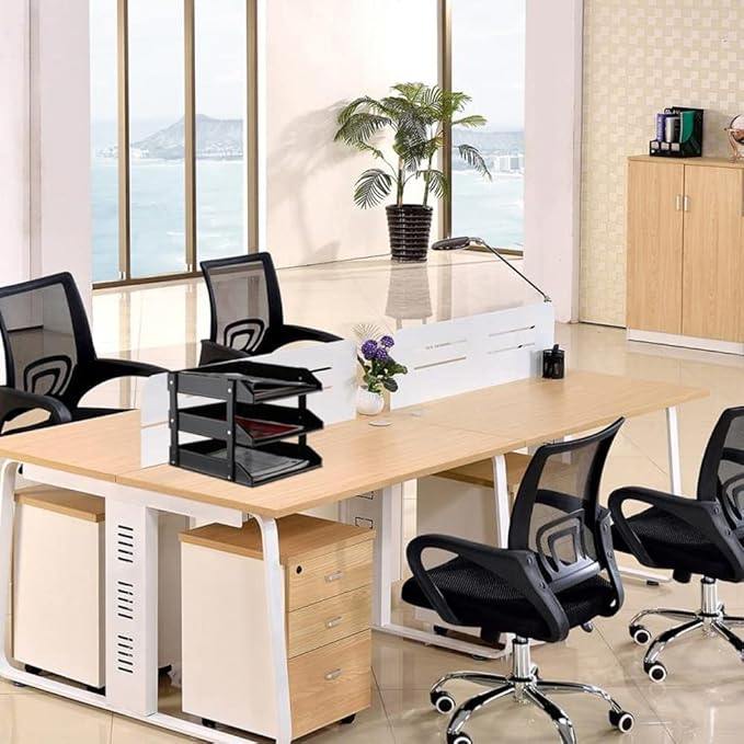 Leather Desk Organizer, NIFIVE Stackable Document Tray, Perfect Desktop Organization Holder for Files, Folder, Stationery, Magazine, Newspaper, Mail, Office Supplies (Black 3-Tier)