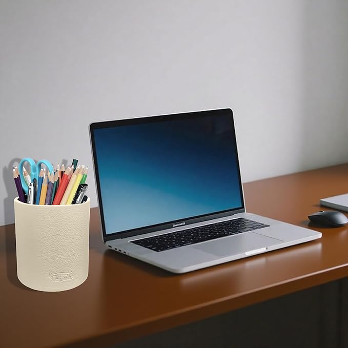 Pen Pencil Holder Cup Container PU Leather Desk Organizer Stand Decor Brush Scissor Holder Decoration Office Desk Home School