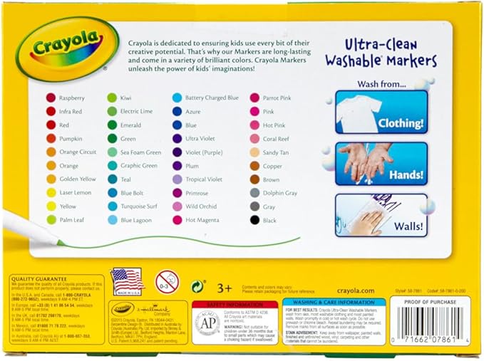 Crayola Ultra Clean Fine Line Washable Markers for School (40ct), Colored Markers for Kids, Coloring Book Art Supplies, Back to School Supplies for Teachers