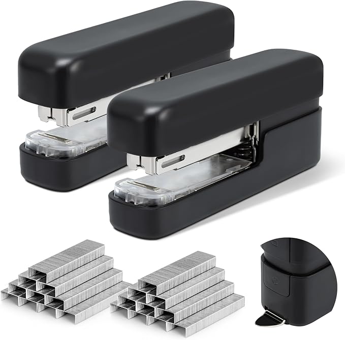 deli Stapler, Desktop Staplers with 1660 Staples and Integrated Staple Remover, 40 Sheet Capacity Office Stapler, 2 Pack, Black