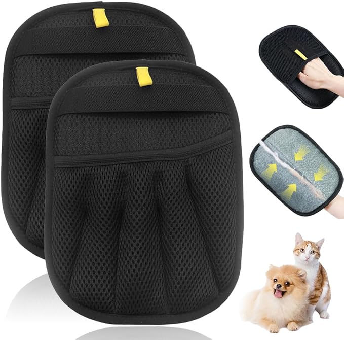 Electrostatic Gloves for Pet Hair Removal, Electrostatic Pet Hair Removal Gloves Brush for Pets Hair, Reusable Cats & Dogs Grooming Gloves for Hair Removal (Yellow*C, 2)