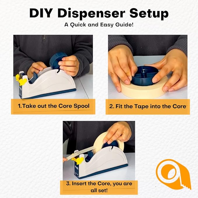 WOD TTD1SD Tabletop Steel Desktop Tape Dispenser, Blue & Gray - Fits Tape up to 1 inch Wide, Holds 3 inch core, Weighted Rubber Base for Stability