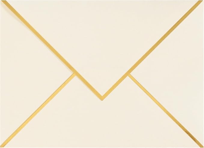 A7 Envelopes - V Flap Foil Border Luxury Mailing Envelopes for 5" x 7" Cards - for Wedding, Invitations, Baby Shower, Photos, Graduation, Birthday, Bridal Shower - 5.25" x 7.25" (Ivory, 25 Pack)