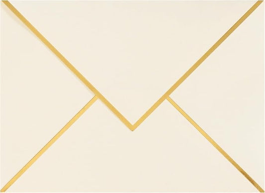 A7 Envelopes - V Flap Foil Border Luxury Mailing Envelopes for 5" x 7" Cards - for Wedding, Invitations, Baby Shower, Photos, Graduation, Birthday, Bridal Shower - 5.25" x 7.25" (Ivory, 25 Pack)