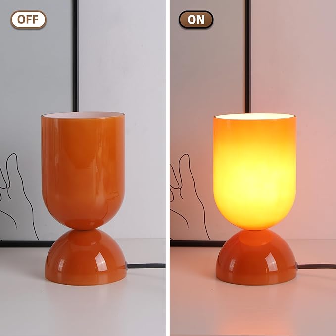 8.9" Modern Glass Table Lamp for Living Room, Dimmable Desk Lamps for Bedroom, UL Listed Nightstand Lamp with Dome Base, End Table Lamps for Kids Room, Side Tables, College Dorm, Office, Glossy Orange