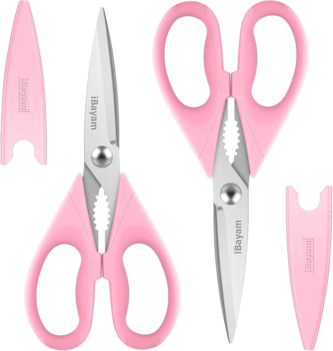 Gifts for Women, Mom, Wife, Her - Couple, Happy Birthday, Wedding Gifts, Christmas Day, Housewarming Gifts, iBayam Kitchen Scissors Heavy Duty Meat Poultry Shears Dishwasher Safe, Pink Stuff