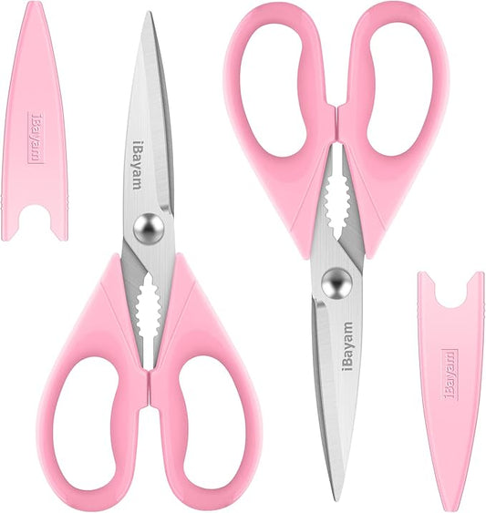Gifts for Women, Mom, Wife, Her - Couple, Happy Birthday, Wedding Gifts, Christmas Day, Housewarming Gifts, iBayam Kitchen Scissors Heavy Duty Meat Poultry Shears Dishwasher Safe, Pink Stuff
