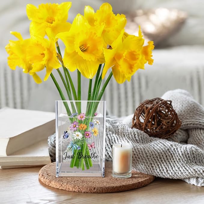 Just Breathe Acrylic Cosmetic Pencil Pen Holder Cup, Hope Inspirational Makeup Brush Organizer Holder, Women Faith Gifts, Encouragement Gifts for Women Mom Daughter Sister Friend Yoga Teacher