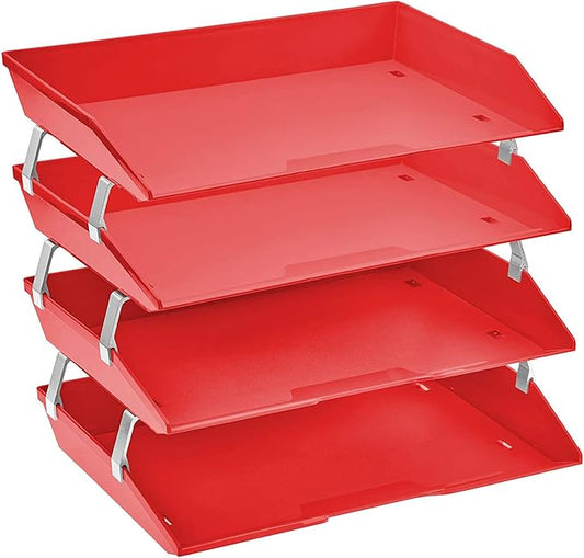 Acrimet Facility 4 Tier Letter Tray, Side Load, Letter Size/A4, Desktop File Organizer, Plastic (Solid Red)