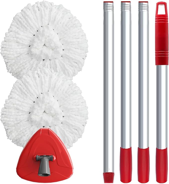 Spin Mop Replacement Head Compatible with O-Cedar EasyWring 1 Tank, 2 Microfiber Mop Refills, 30-58" Handle and 1 Base Set Combo (White,1 Tank System)