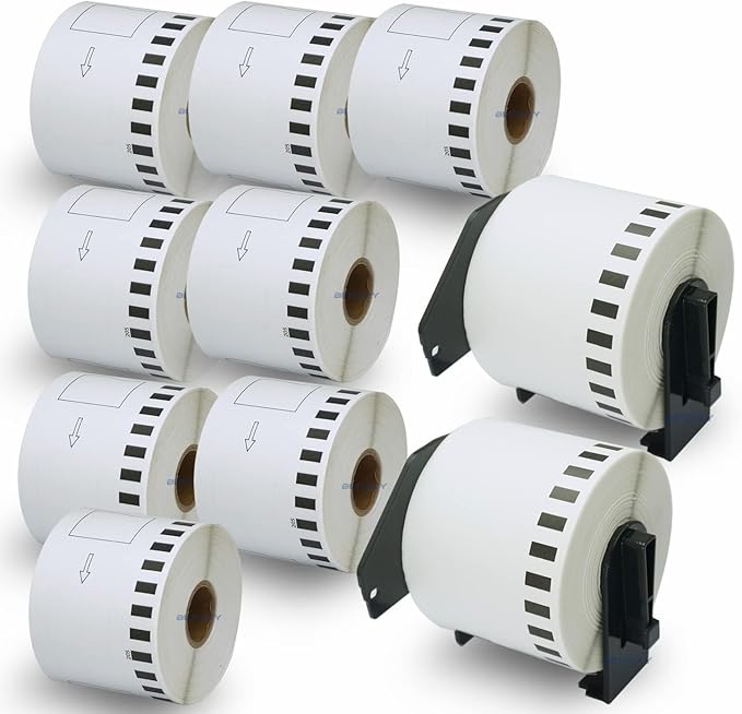 BETCKEY - Compatible Continuous Labels Replacement for Brother DK-2205 (2.4 in x 100 ft), Use with Brother QL Label Printers [10 Rolls + 2 Reusable Cartridges]
