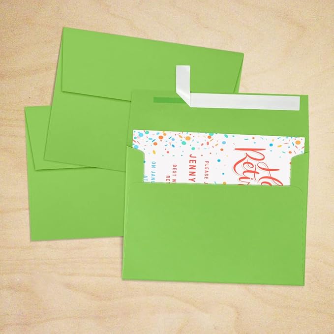 LUXPaper A7 Invitation Envelopes | Peel & Press | 5 1/4" x 7 1/4" | Limelight Green | 80lb. Text | 50 Qty.