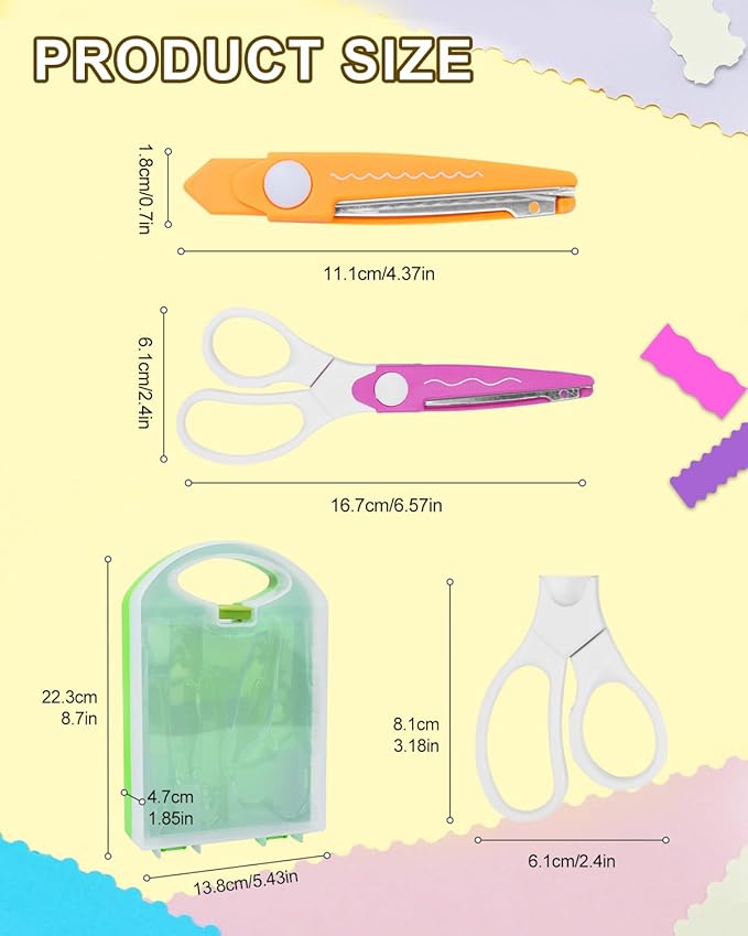 UCEC Decorative Paper Scissors Set, 5 Pairs Zig Zag Edges With Portable Organizing Container, Great for DIY Wavy Cutting, Crafts, Scrapbooking, Paper Quilling and Kid's Designs