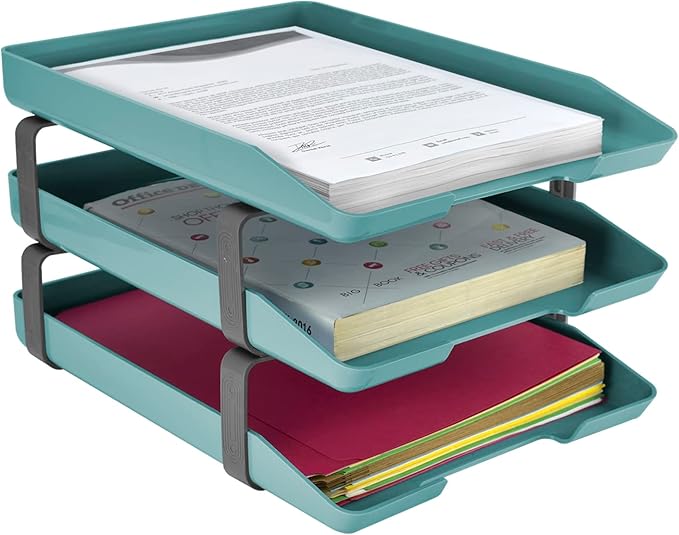 Acrimet Traditional 3 Tier Letter Tray, Front Load Design, A4 Letter Size, Desktop Organizer (Plastic) (Solid Green Color)