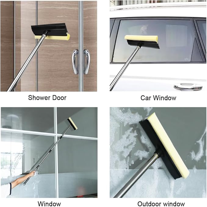 Window Squeegee Set Car Windshield Squeegee with Long Handle, 2 in 1 Sponge Squeegee, Window Cleaning Squeegee for Car Windshield Glass Gas Station Mirror Bathroom