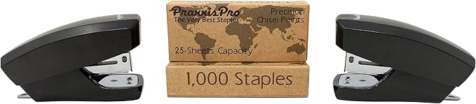Aria Premium Mini Stapler Set by PraxxisPro - with Built-in Staple Removers, 2000 Standard Staples Included - for Office, School, and Travel (Black and Black)
