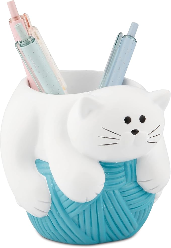 Chapman and Grand Relaxing Kitty Cat Pen Holder (White/Turquoise), Patent Pending
