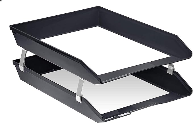 Acrimet Facility 2 Tier Letter Tray, Front Load, Letter Size/A4, Desktop File Organizer, Plastic (Black Color)