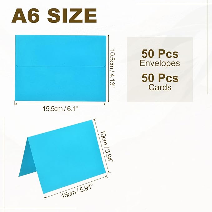 PATIKIL 50Pack Lake Blue 4x6 Blank Cards and Envelopes, Self Seal A6 Envelopes with Folded Cardstock Small for Greeting Cards Wedding Greeting Birthday Invitations Letter Mailing