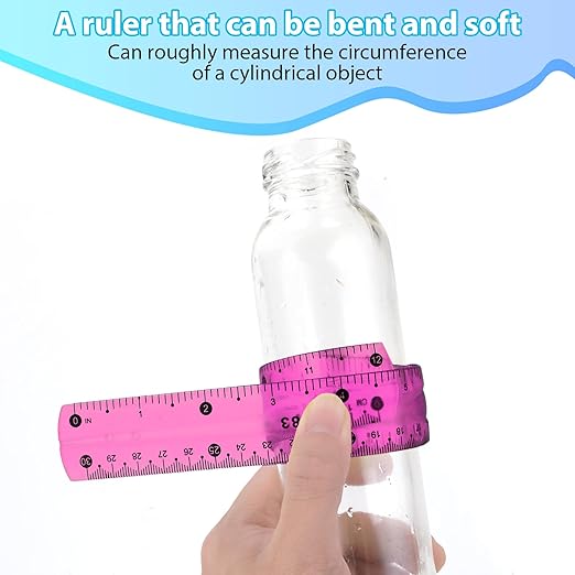 Vin Beauty 2 Pcs Flexible Ruler 30cm/12in Bendable Scale Ruler Plastic Clear Straight Edge Ruler Soft Shatterproof Ruler for Kids Students School Classroom Adults Office Stationary (Pink, Blue)