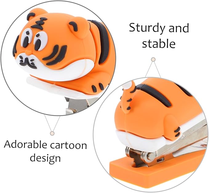 DOITOOL Small Stapler ： Portable Cute Cartoon Mini Tiger Stapler Adorable Handheld Book Stapling Tool for Students and Office Use Lightweight Creative Design for and Fun Desk Accessory