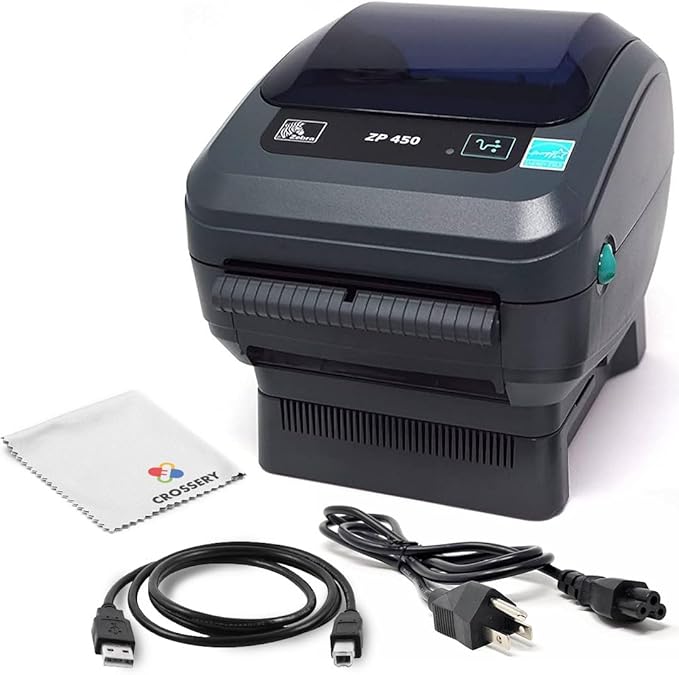 Zebra ZP450 Direct Thermal Shipping Label Printer - High-Speed ZP450-CTP Thermal Printer Bundle with USB Cable, Power Supply & Microfiber Cloth, Made for UPS Labels, Amazon FBA Barcode (Renewed)