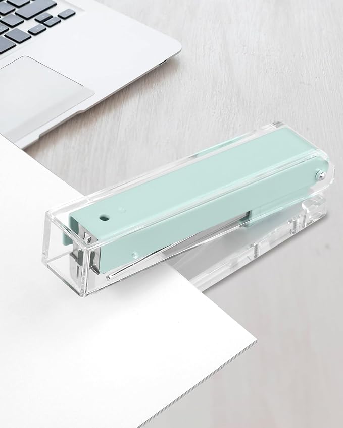 Honagu Clear Acrylic Stapler, Modern Desk Accessory for Home, Office, or School (Macaron Green)