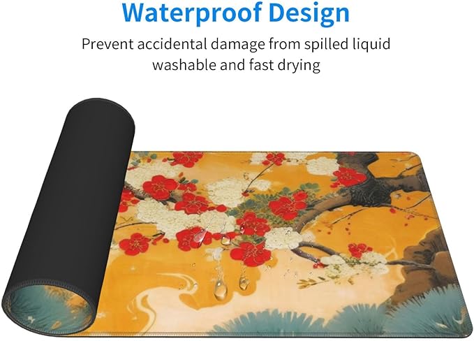 Gaming Mouse Pad, Large Non-Slip Rubber Base Mousepad, Keyboard Mouse Mat, Desk Pad with Stitched Edges, 31.5x11.8inch,Birds Tree